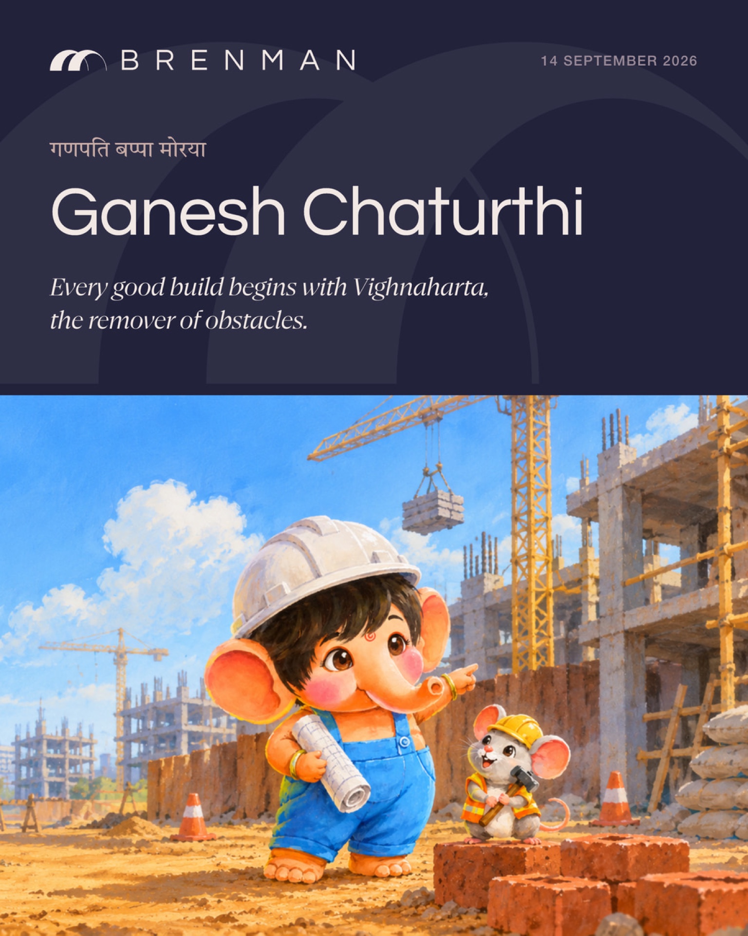 BRENMAN Ganesh Chaturthi Instagram post: Every good build begins with Vighnaharta