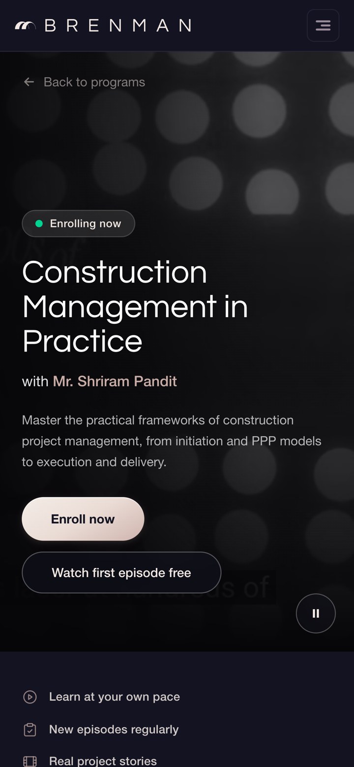 Construction Management program page on a phone