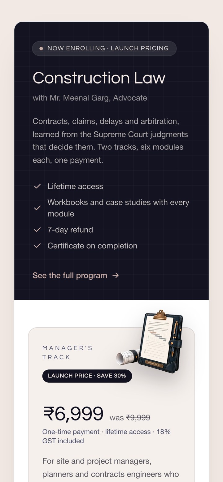 Construction Law pricing on a phone
