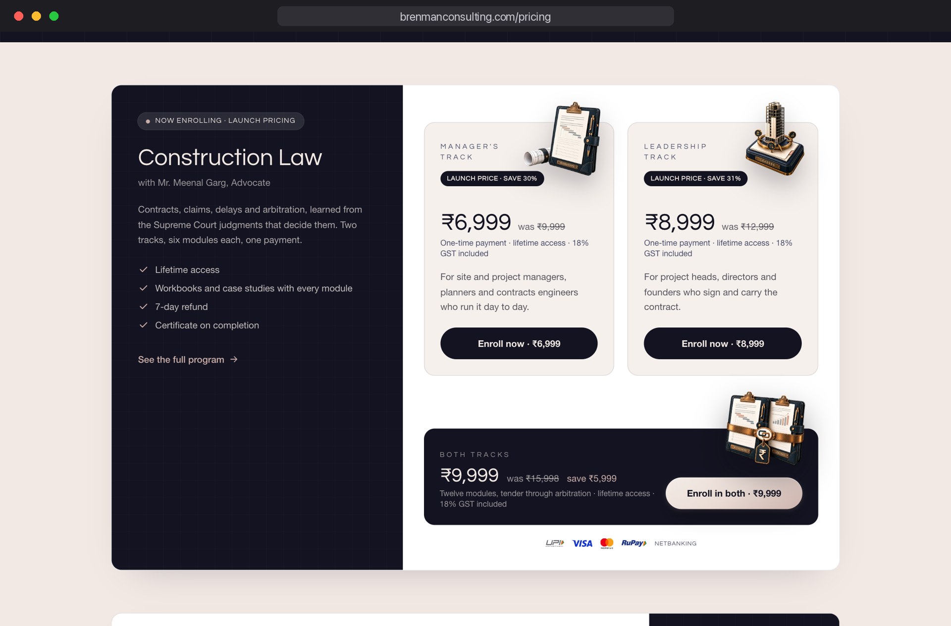 Pricing: Construction Law Manager's and Leadership tracks with a both-tracks bundle