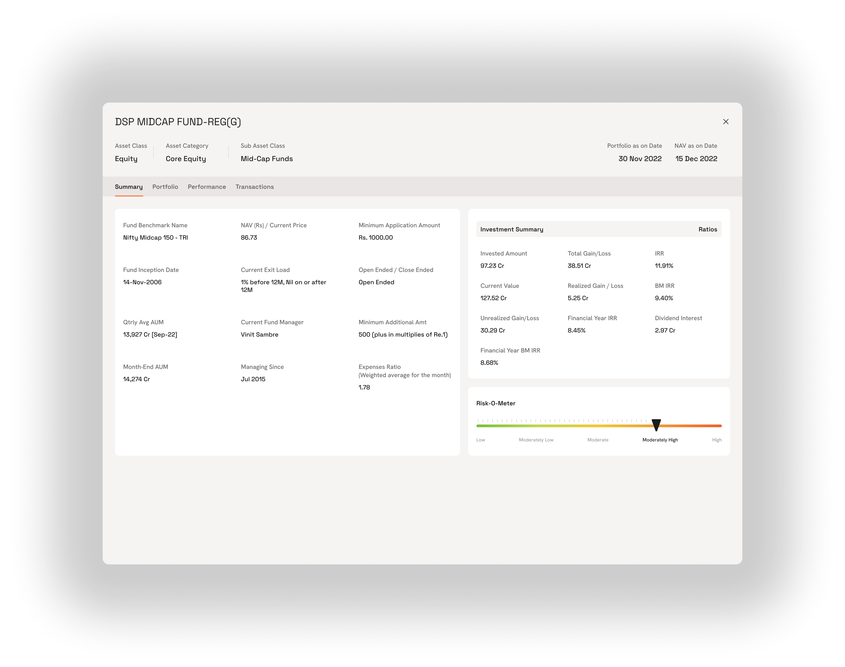 Holdings fund card — glimpse