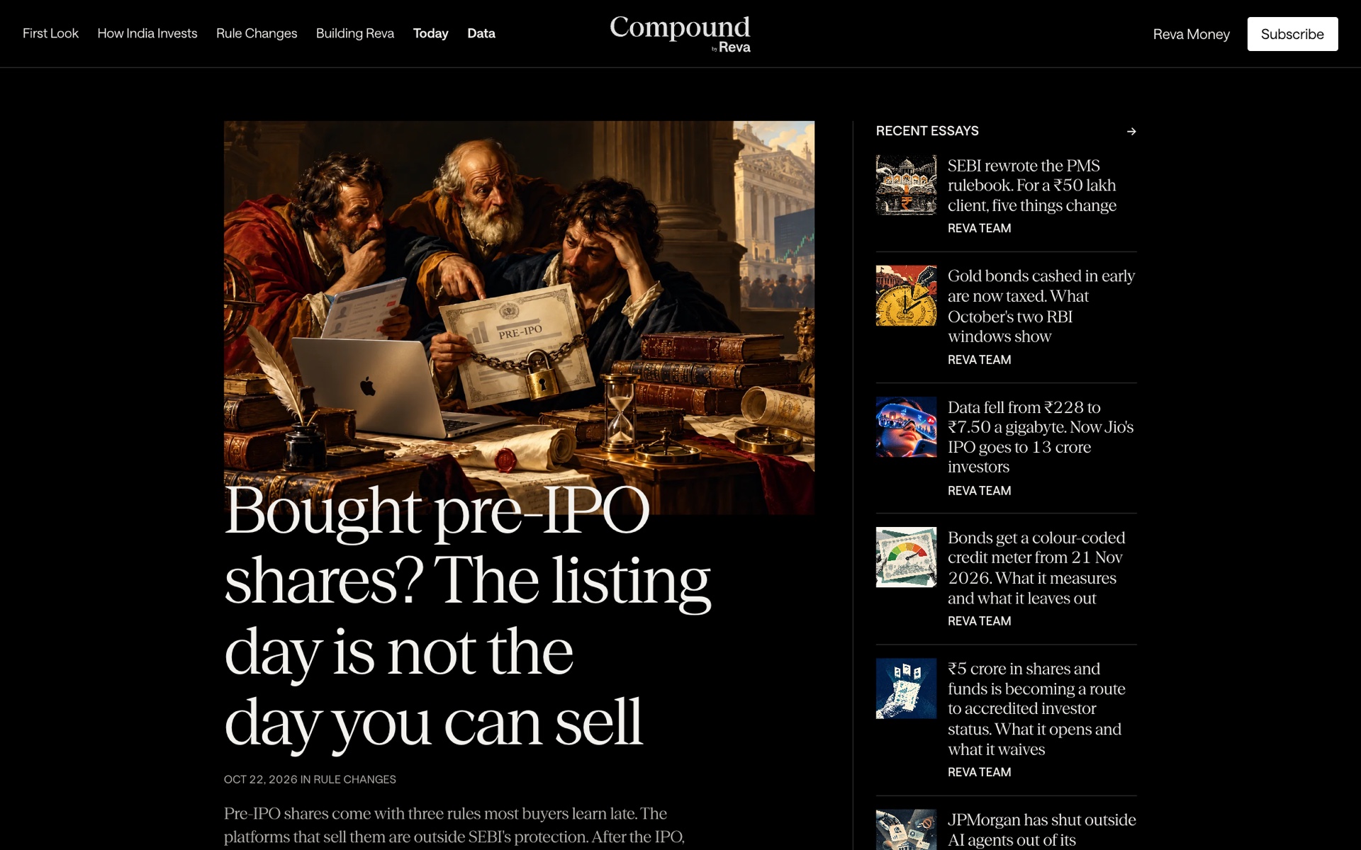 Compound home: lead essay on pre-IPO shares with a recent essays rail
